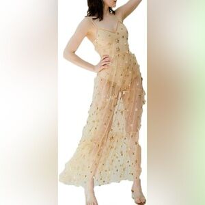 Mon Amour Tule Maxi Shiny Sequined Stars Cover Up Dress